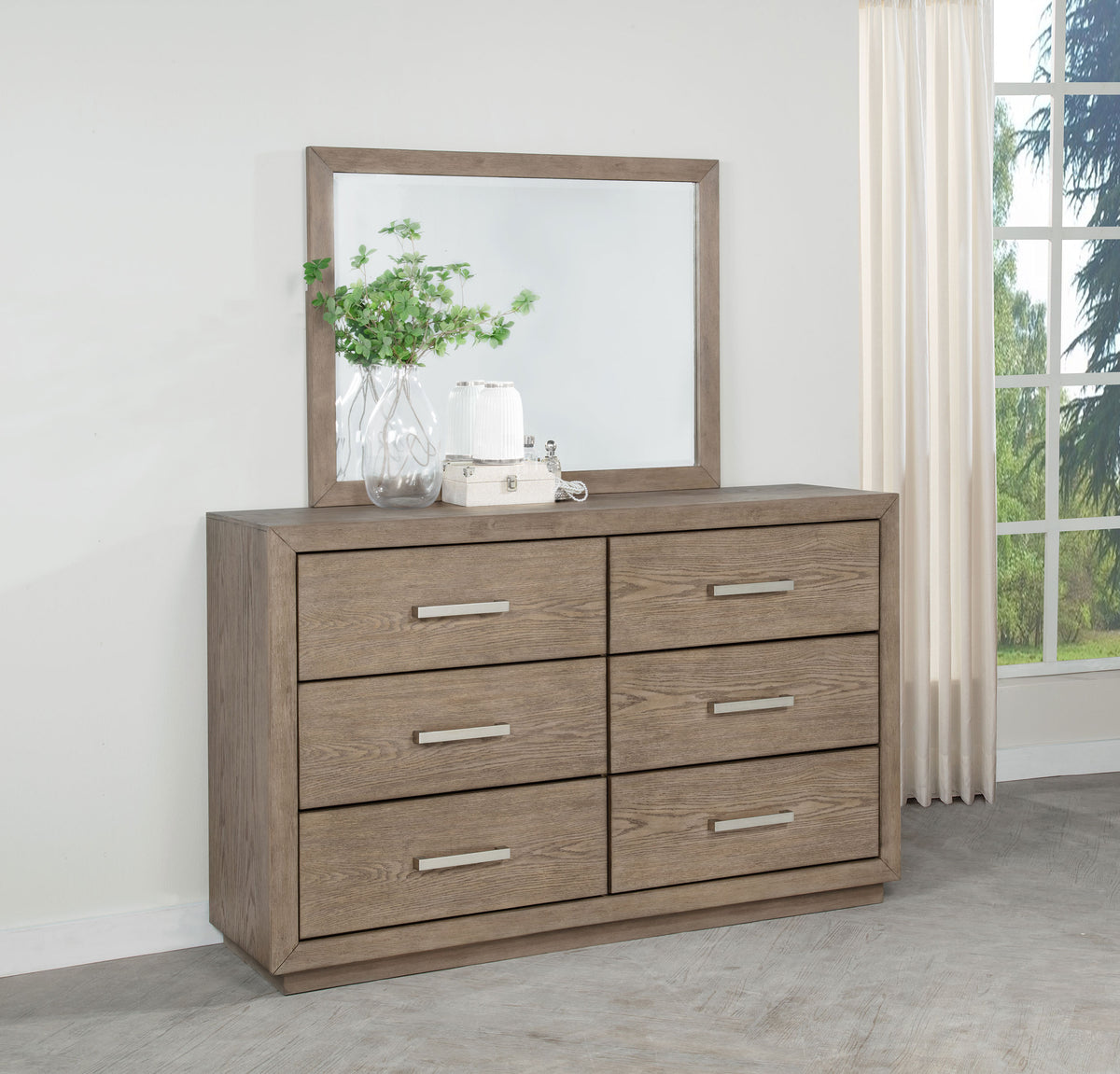 Kenora 6-drawer Dresser with Mirror Barley Brown