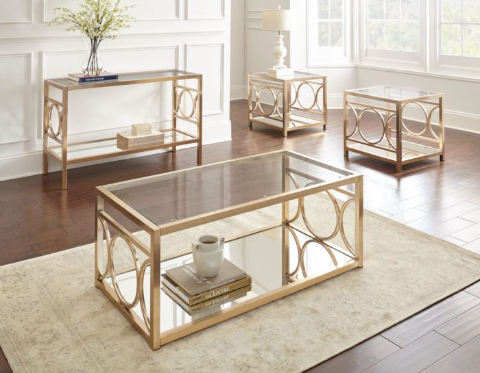 Olympia Gold Chrome Cocktail Table With Mirrored Shelf