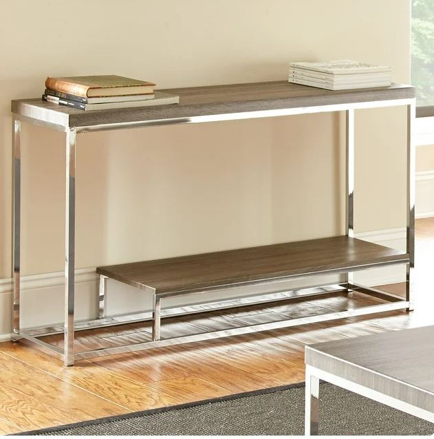 Lucia 47 in. Brown Rectangle Composite Console Table with Chrome Base