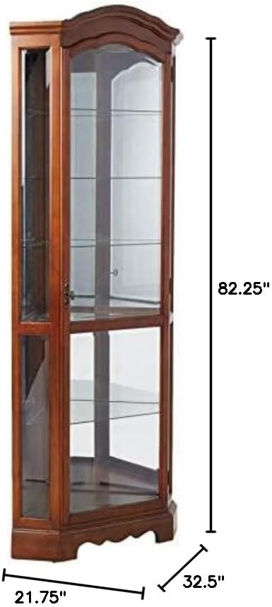 Traditional Lighted 5-Shelf Corner Curio Cabinet Medium Brown and Clear