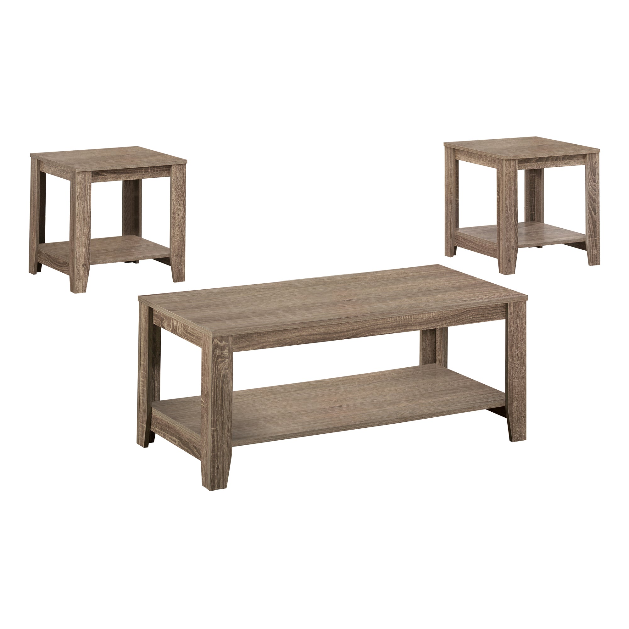 Transitional 3 PC Coffee End table Set with Shelf in Dark Taupe