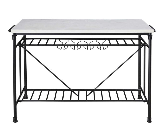 Claire White Marble Top Kitchen Island Table w/Wine Rack