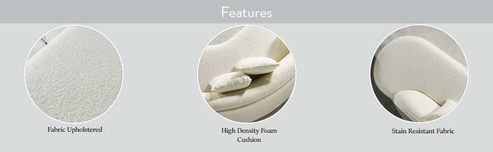 Noah Japandi Style Luxury Modern Boucle Fabric Curvy Couch in White
