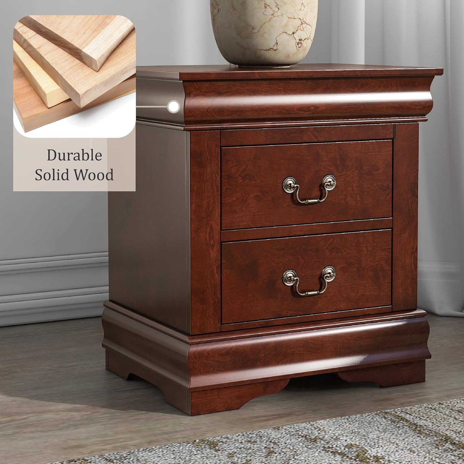 Louis Phillipe Wood 2-Drawer Nightstand in Cherry (Set of 2)