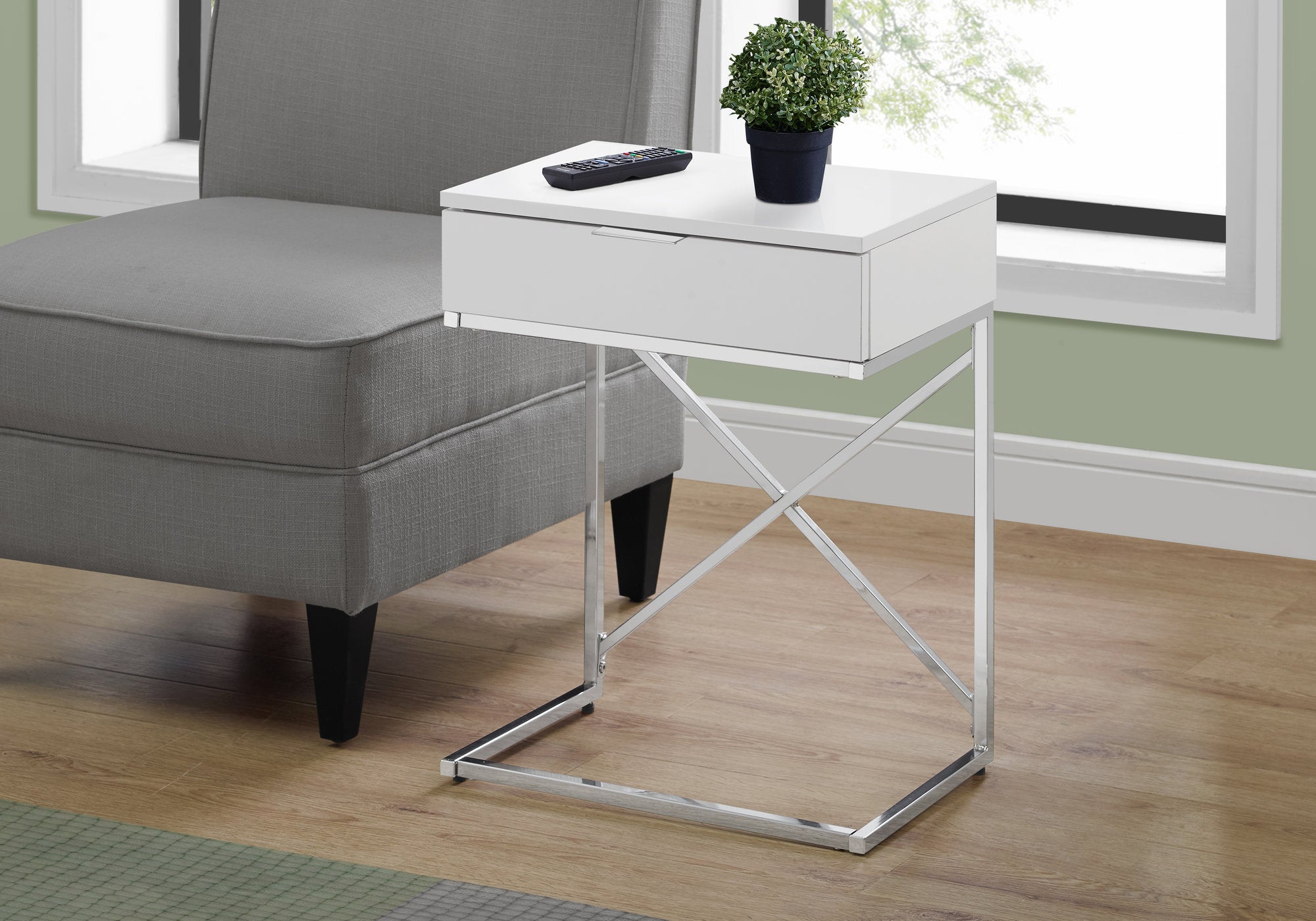Contemporary X Design accent End Snack Chairside Table With Drawer in White