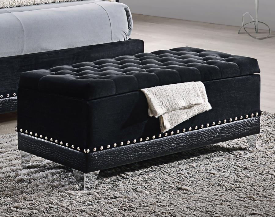 Barzini Velvet Upholstered Tufted Storage Bench In Black