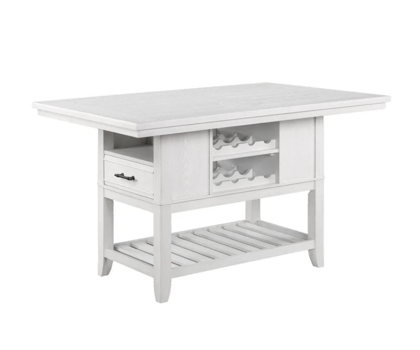 6 PC Transitional Counter Height Island Dining Table With Chairs and Bench Set In White