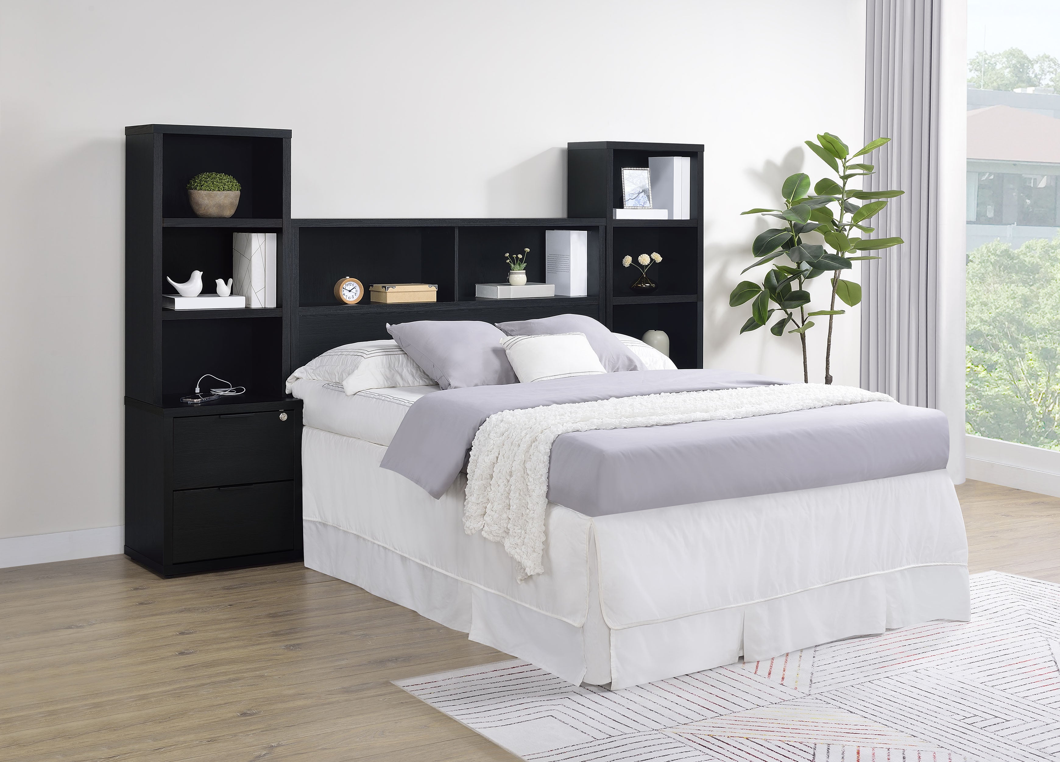 Westpark 49-inch Queen Bookcase Headboard Black