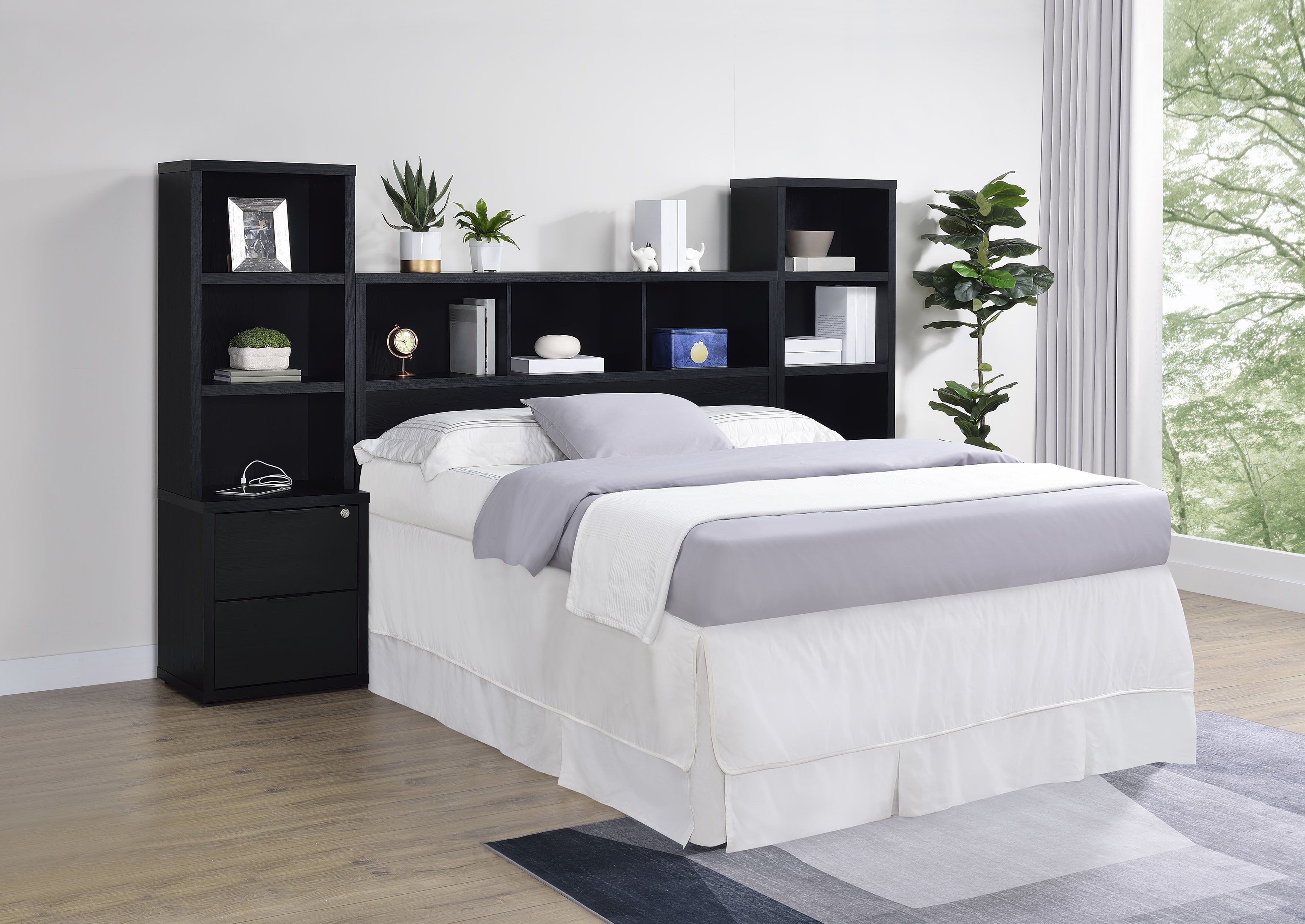 Westpark 49-inch Queen Bookcase Headboard Black