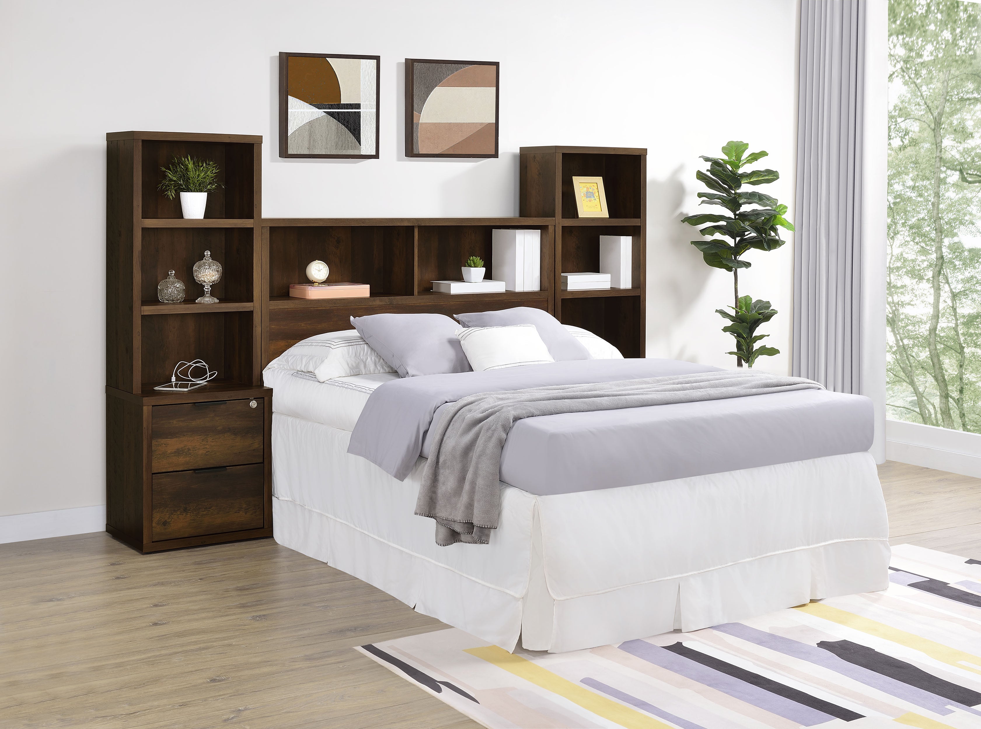 Westpark 49-inch Queen Bookcase Headboard Dark Pine