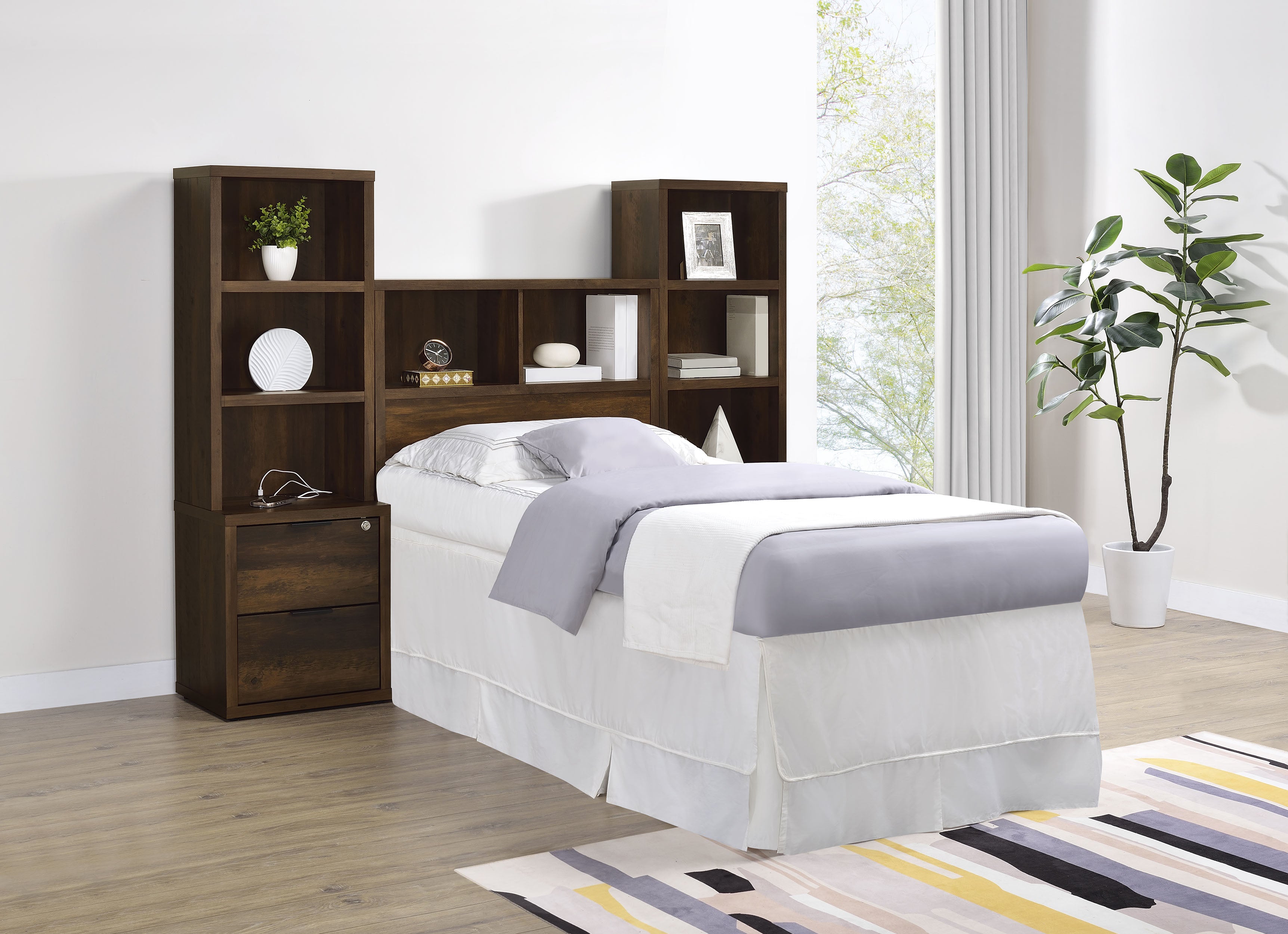 Westpark 49-inch Queen Bookcase Headboard Dark Pine