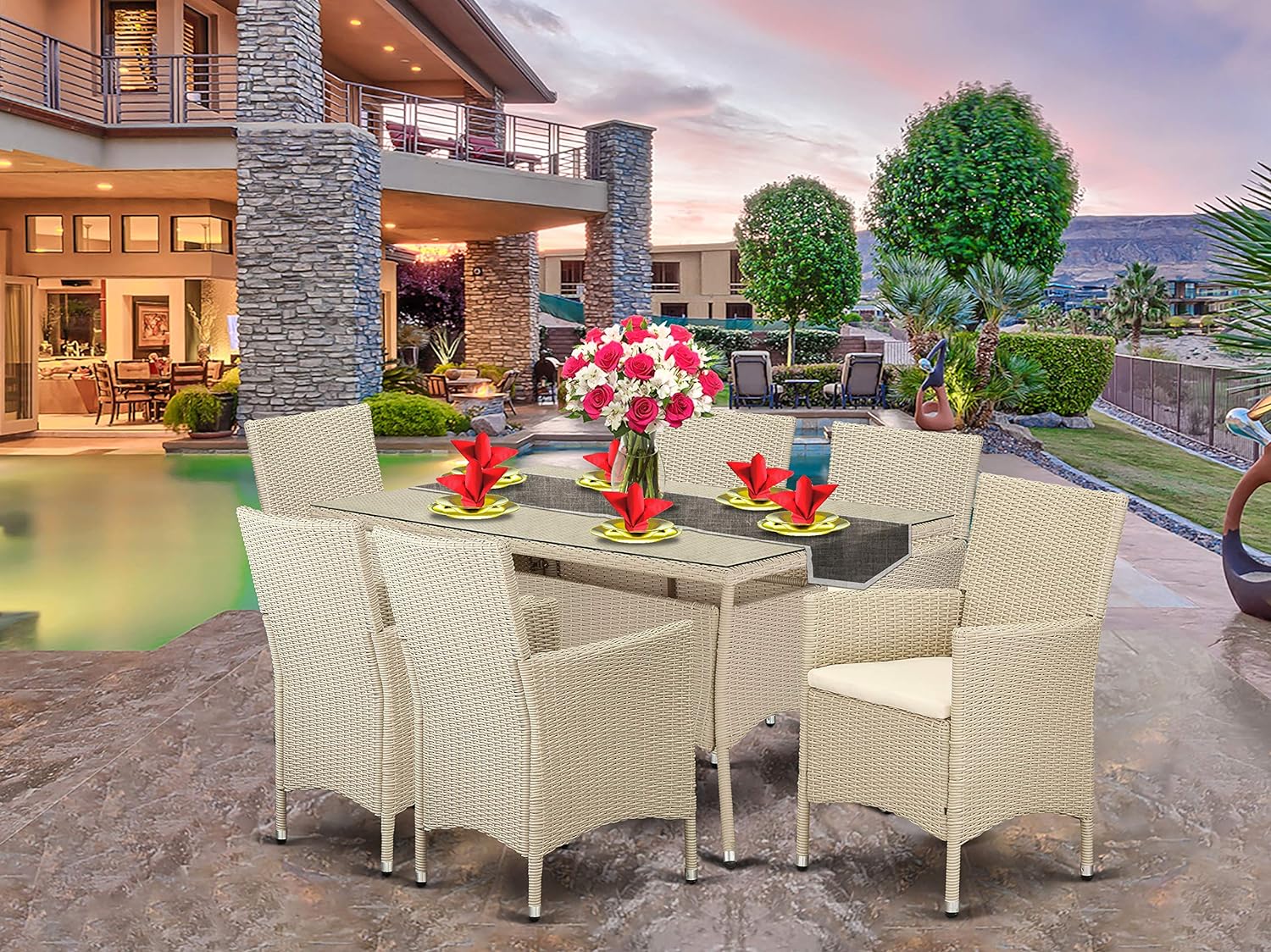 Valencia 7-piece Modern Metal Patio Set in Cream