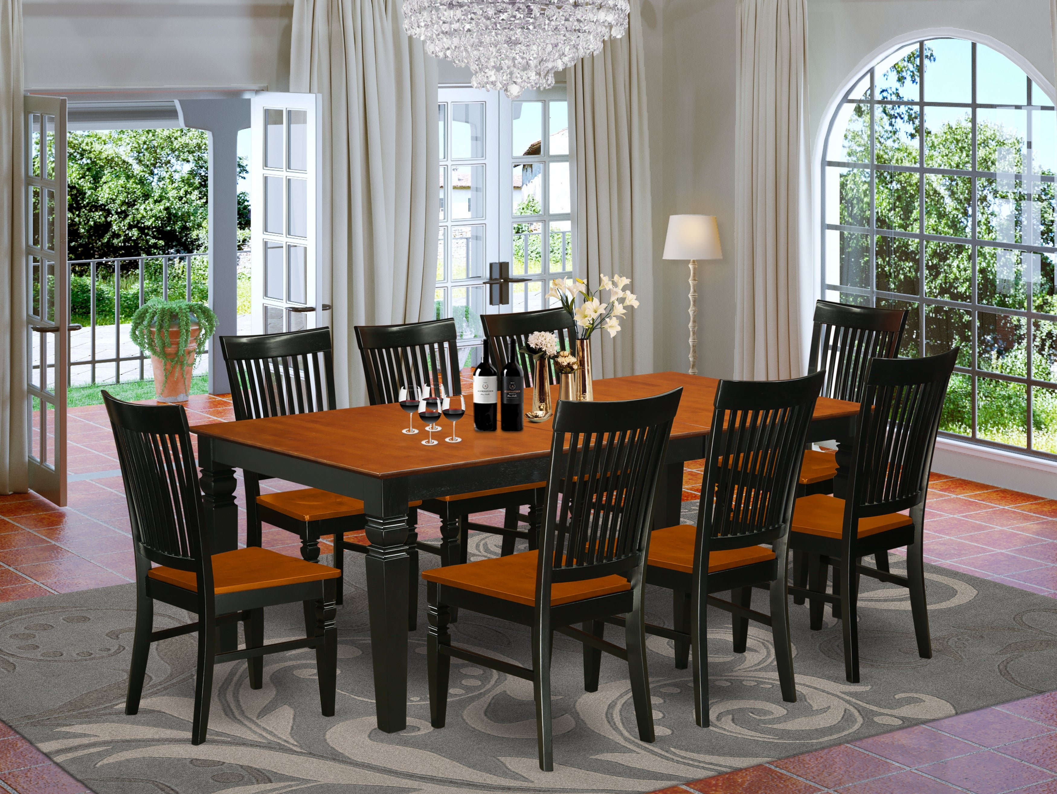 LGWE9-BCH-W 9 Pc Kitchen table set with a Dining Table and 8 Wood Seat Dining Chairs in Buttermilk and Cherry
