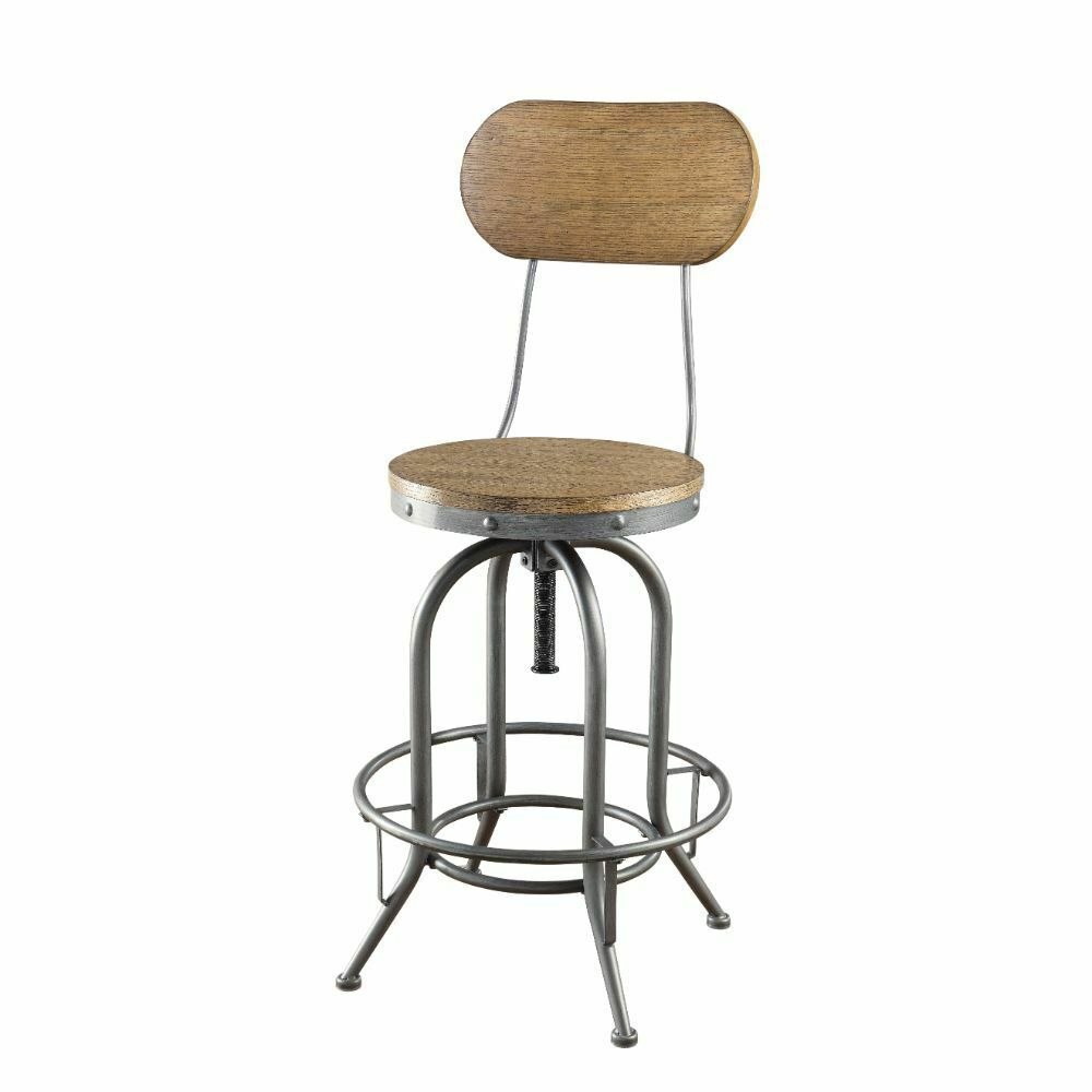 2 - Adjustable Swivel Bar Stools with Wood Back & Seat Graphite & Weathered Oak