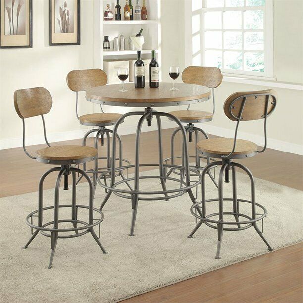 2 - Adjustable Swivel Bar Stools with Wood Back & Seat Graphite & Weathered Oak