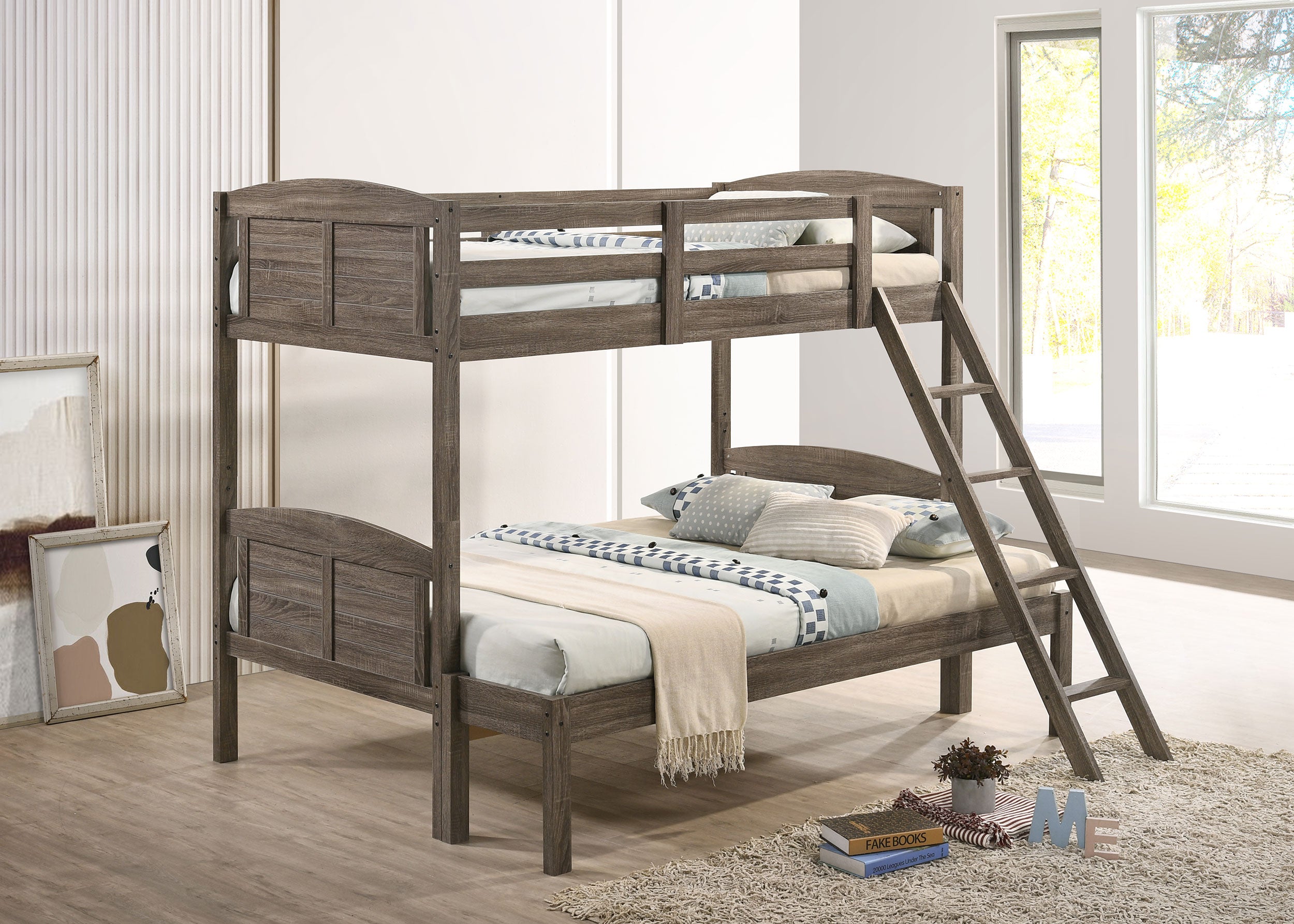 Flynn Wood Twin Over Full Bunk Bed - Weathered Brown