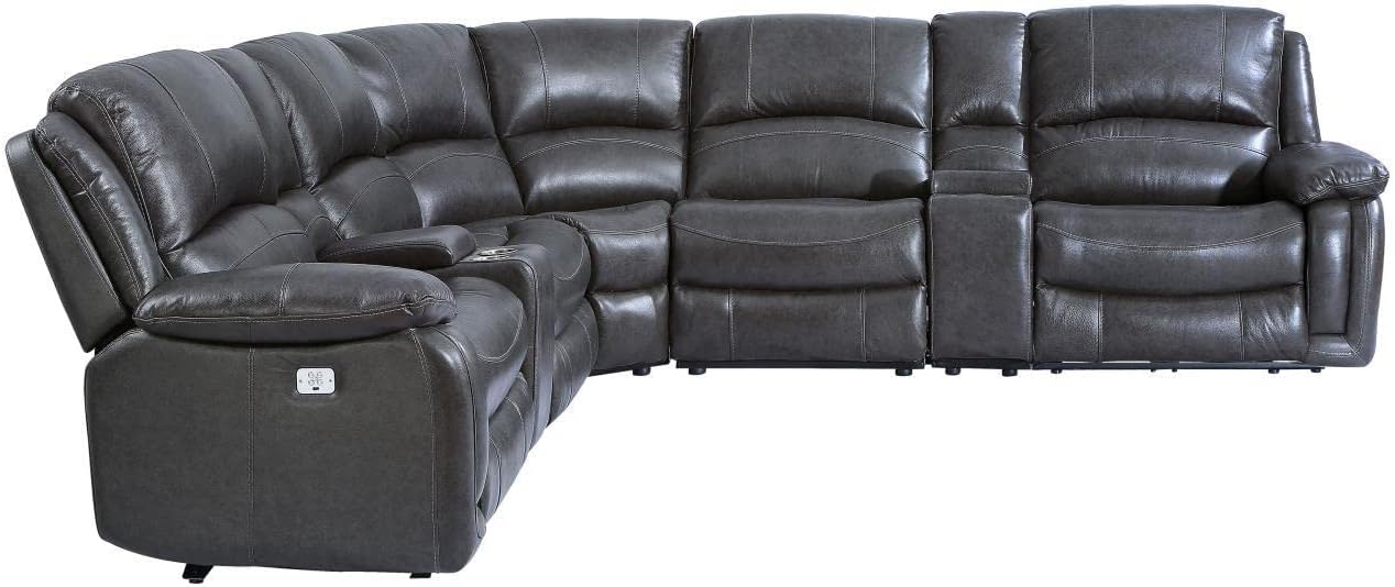 Denver 7 Piece Charcoal Leather Power Reclining Sectional