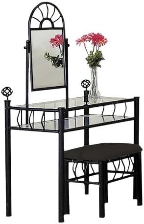 2-Piece Sunburst Metal Vanity Set With Glass Top Black