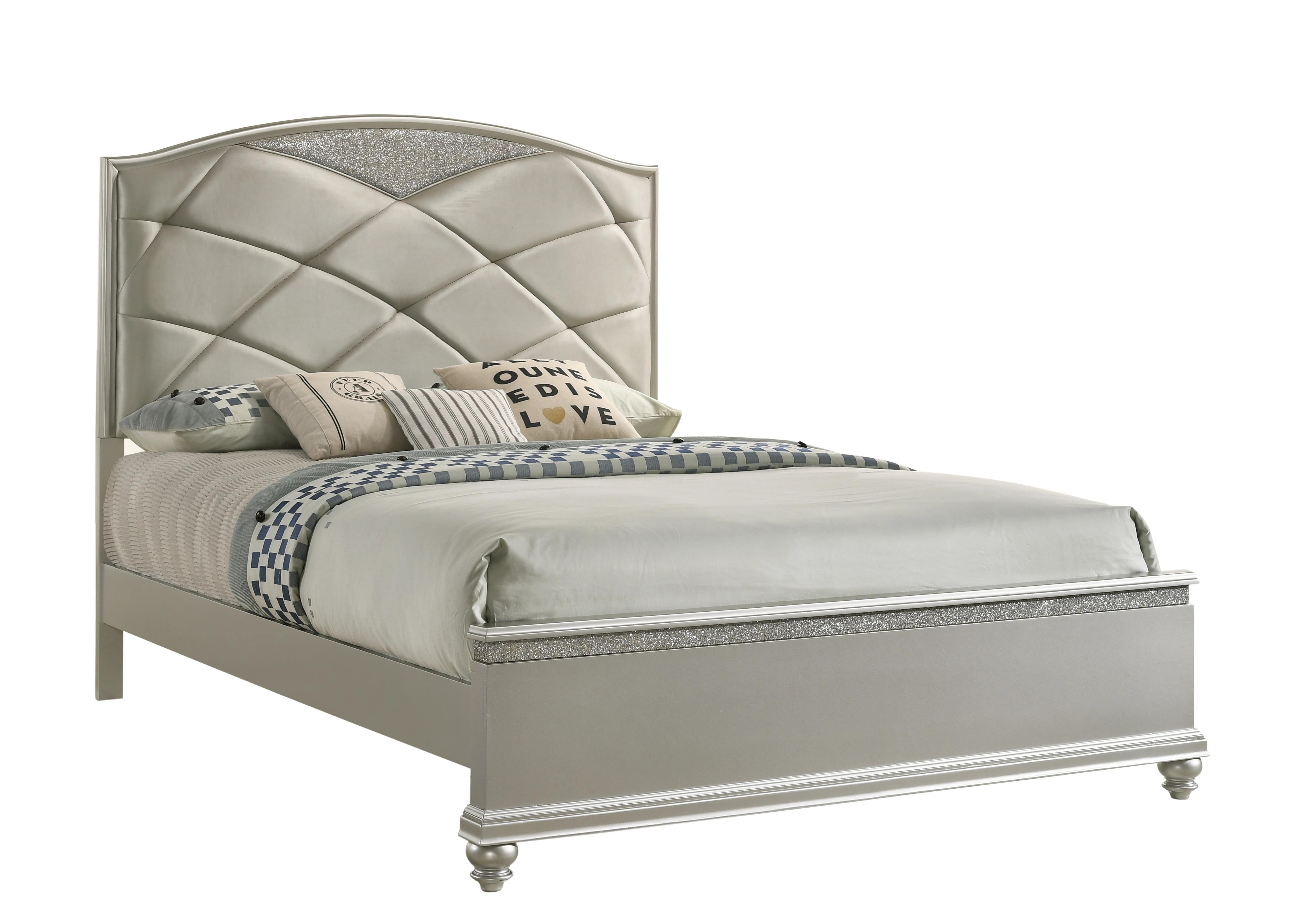 Valiant 5 PC Queen Glam Silver Upholstered Bedroom Set
