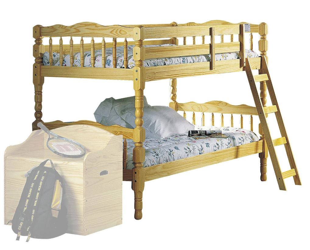 Traditional Spindle Design Twin Over Twin Bunk Bed in Natural Finish