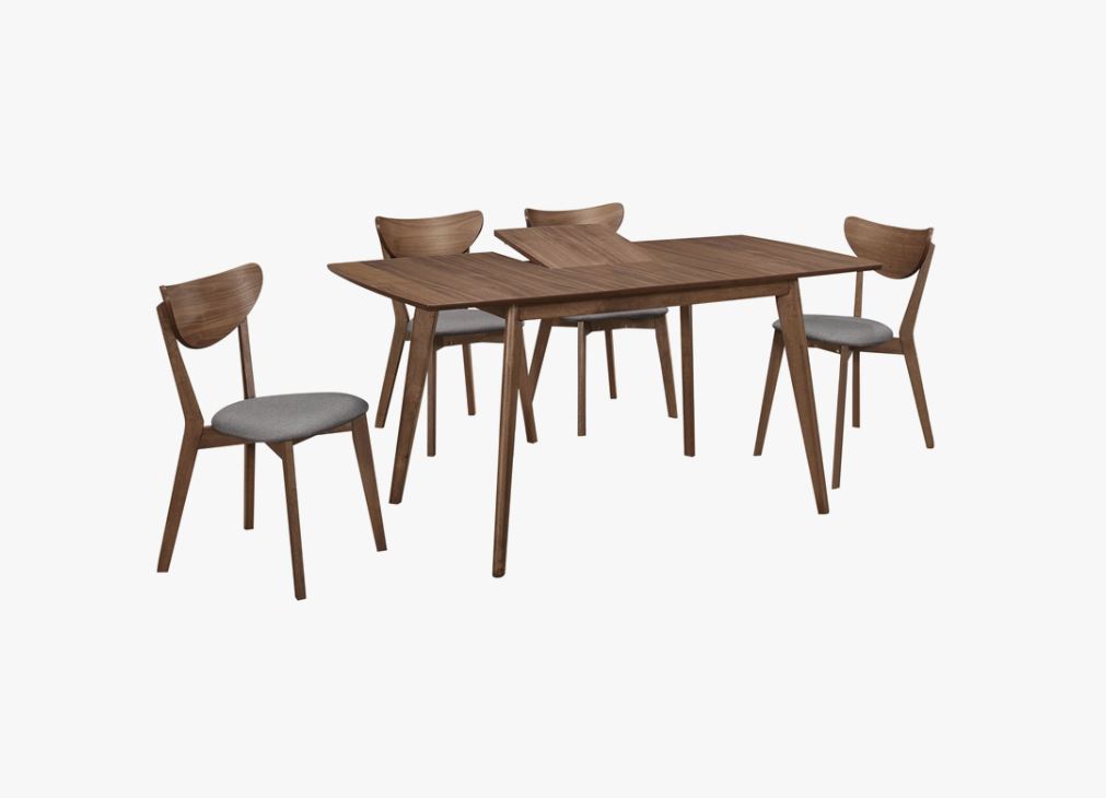 Mid Century 5 PC Alfredo Dining Room Set Natural Walnut and Grey