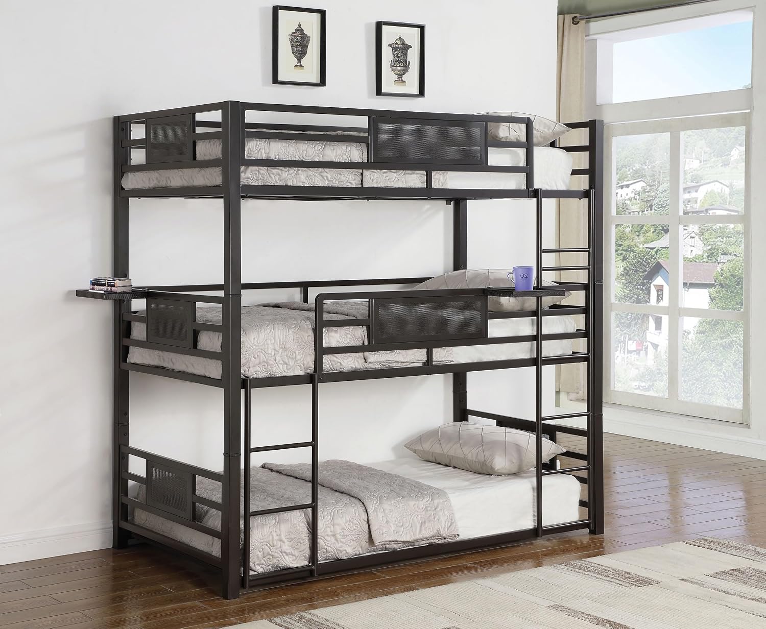 Rogen Metal Twin Over Twin Triple Bunk Bed Dark Bronze