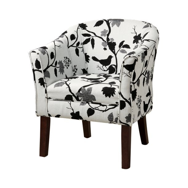 Upholstered Floral Accent Chair Black And White