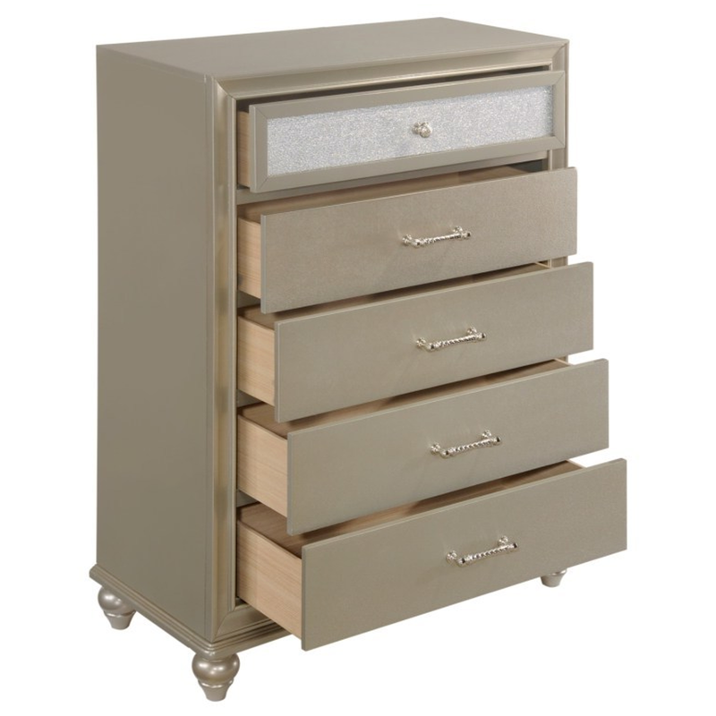 5pc Lyla Full Size Modern Upholstered Bedroom Set In Champagne Gold