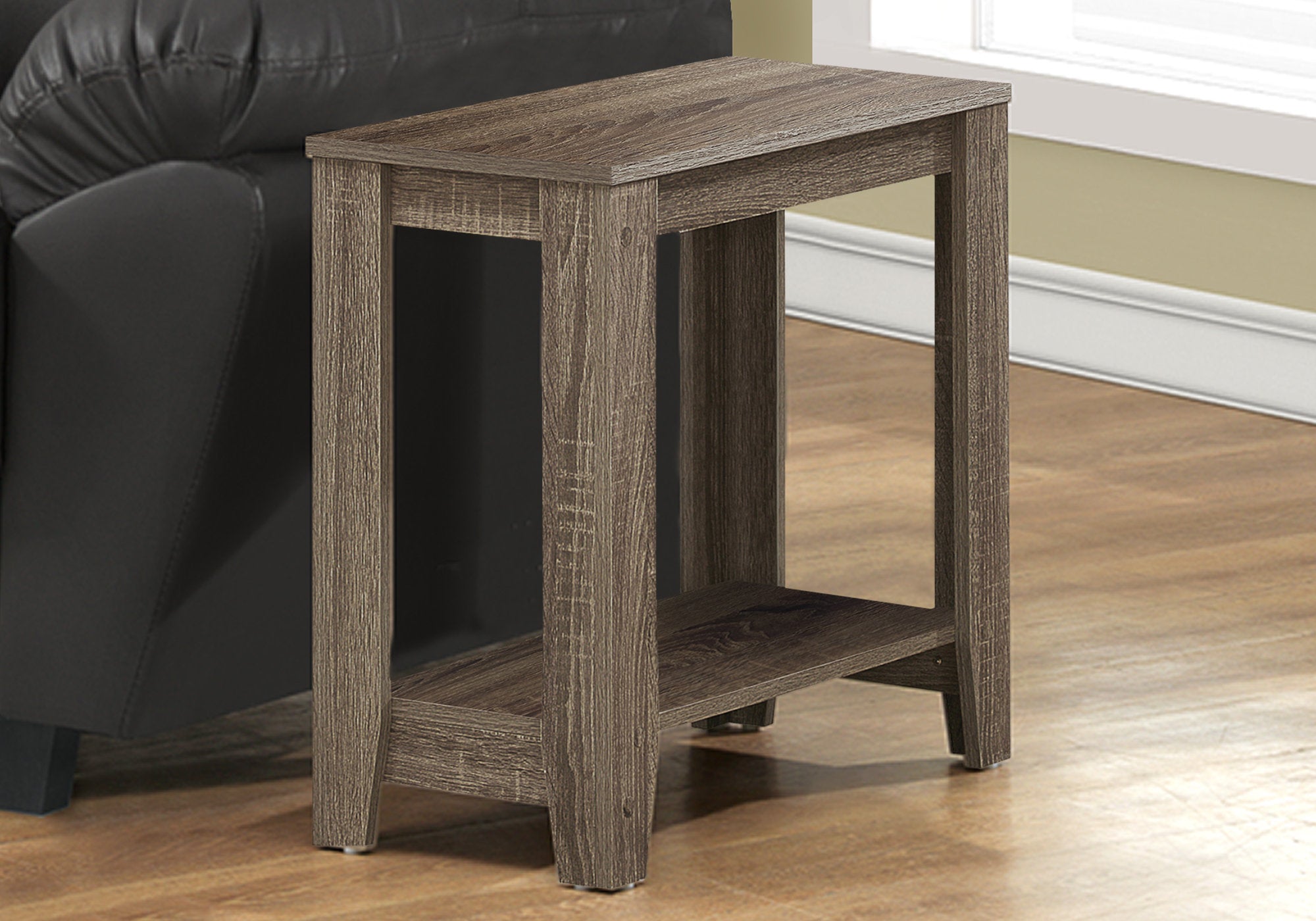 Accent End Side Lamp Table with Shelf In Dark Taupe