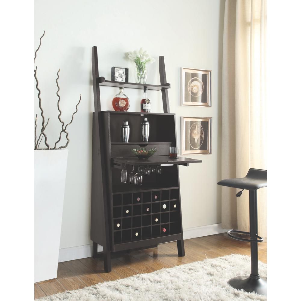 28-Bottle Cappuccino Ladder Shelf Bar Cabinet