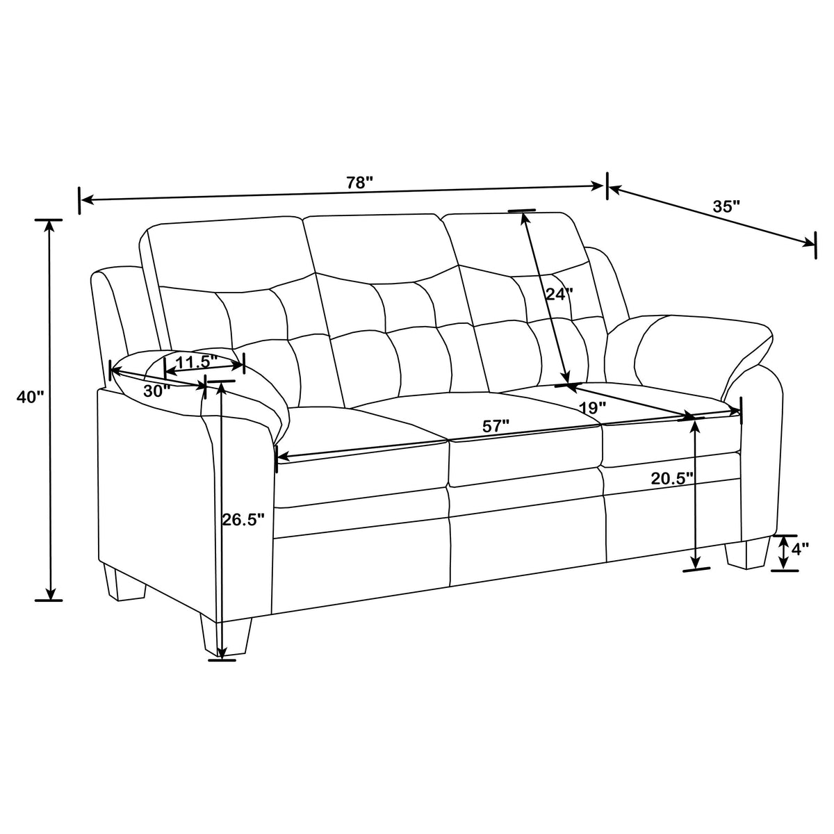 Finley 3-piece Upholstered Padded Arm Tufted Sofa Set In Black