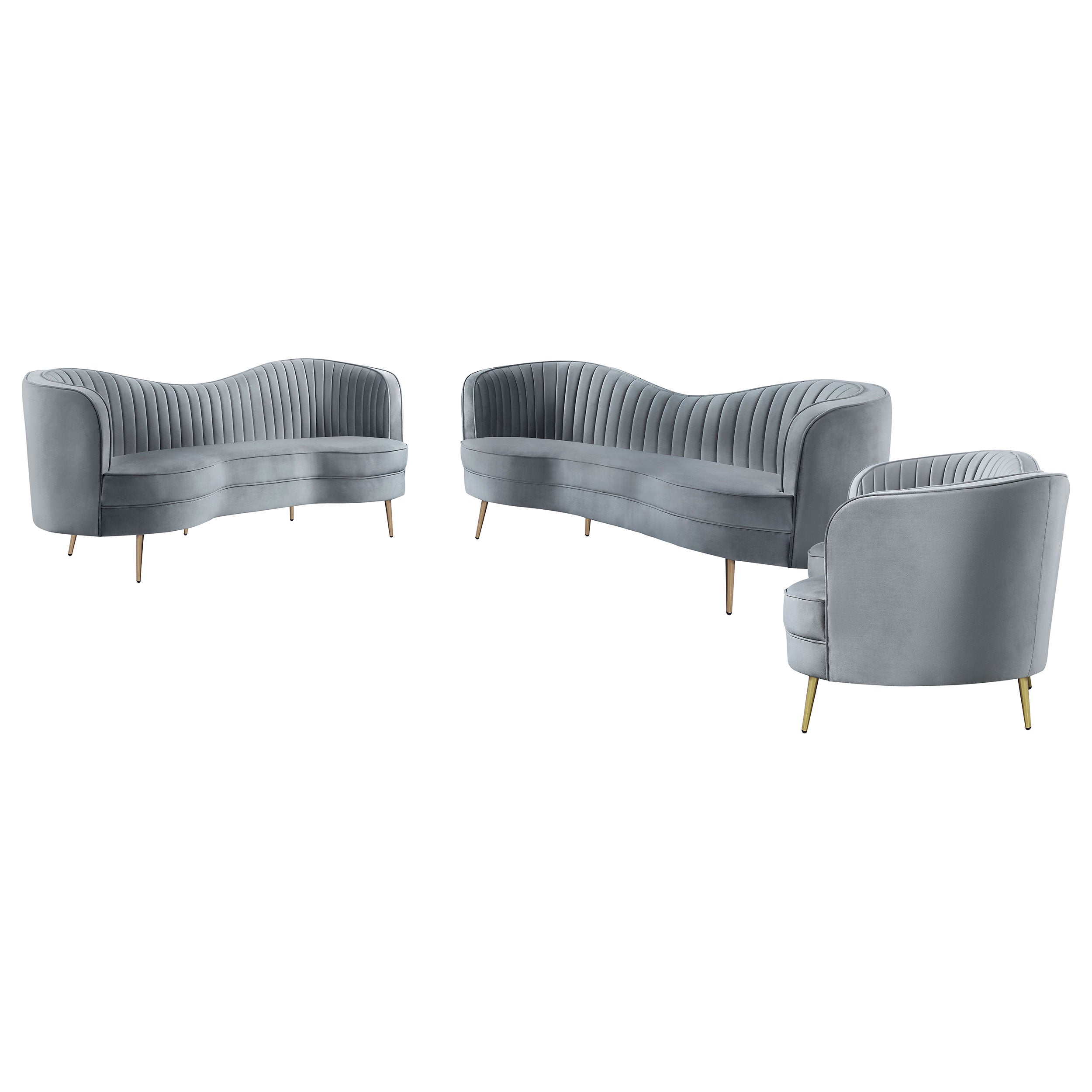 Sophia 3-piece Upholstered Channel Tufted Sofa Set in Grey