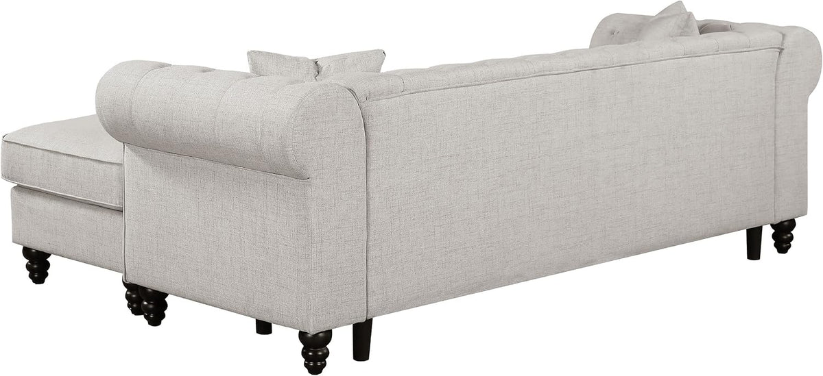 Cecilia Upholstered Tufted Sectional with Reversible Chaise In Oatmeal