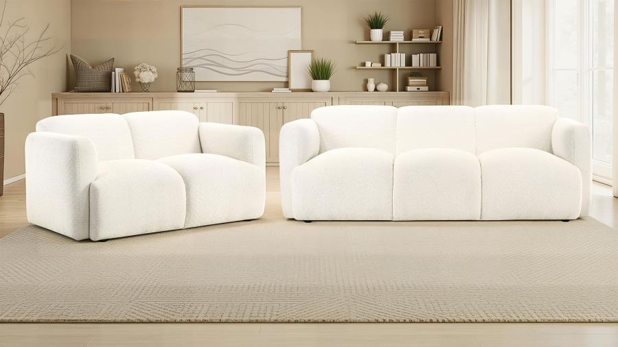 Dorset 2-piece Upholstered Round Track Arm Sofa Set In White