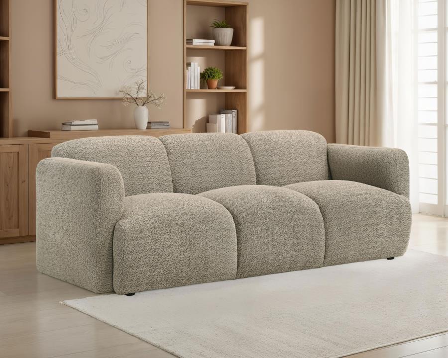 Dorset Fabric Upholstered Round Track Arm Sofa In Brown
