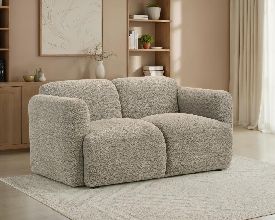 Dorset Fabric Upholstered Round Track Arm Loveseat In Brown