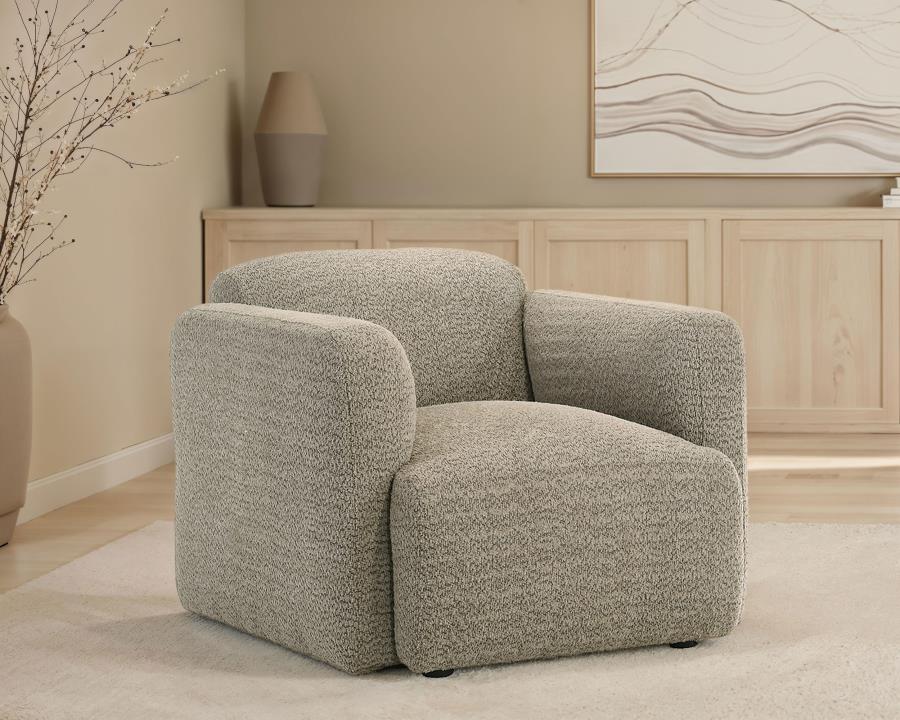 Dorset Fabric Upholstered Round Track Arm Accent Chair In Brown