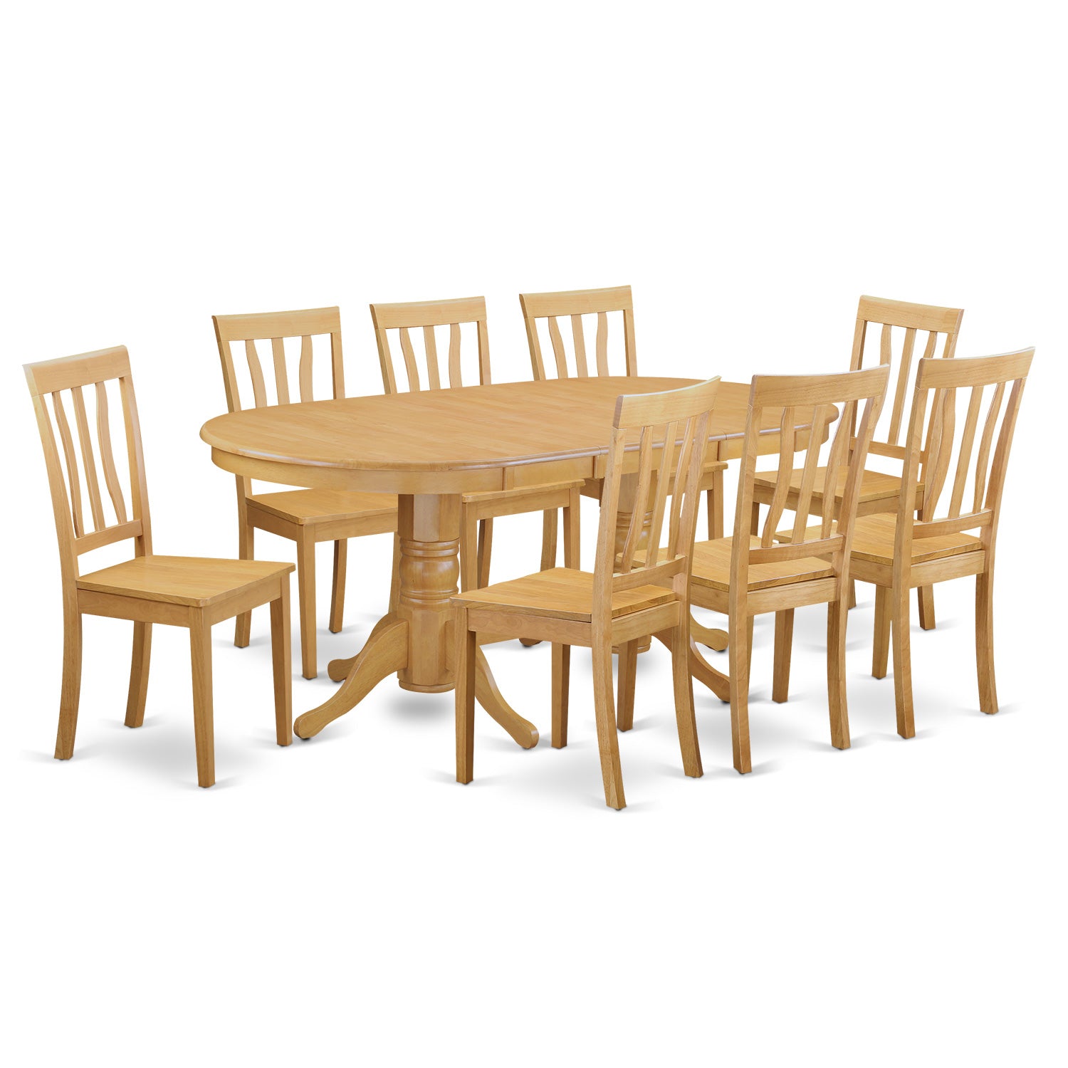 9 Pc Wood Oval Dining Room Table With Leaf and Chairs Set In Oak