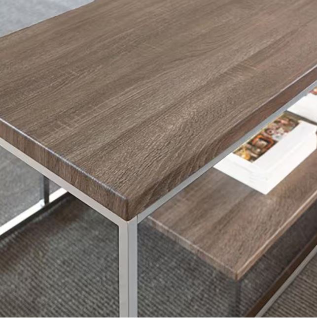 Lucia 47 in. Brown Rectangle Composite Console Table with Chrome Base