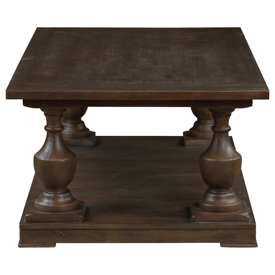 Walden Rectangular Coffee Table with Turned Legs and Floor Shelf in Coffee Finish