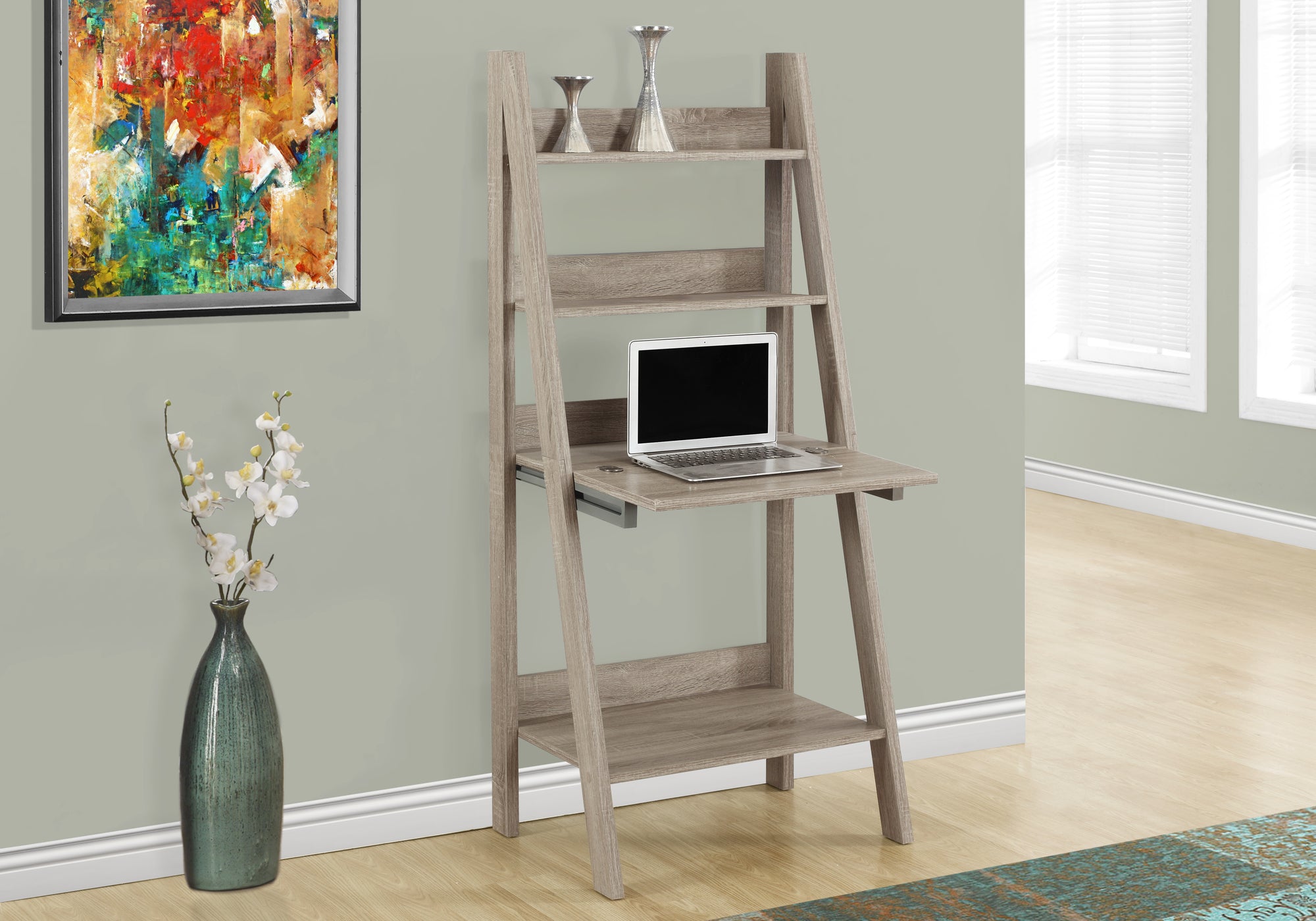 Ladder Bookcase Bookshelf Laptop Desk in Dark Taupe