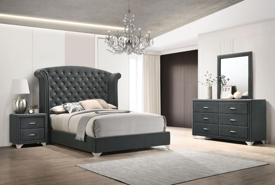 Melody 4-piece California King Tufted Upholstered Bedroom Set In Grey Velvet