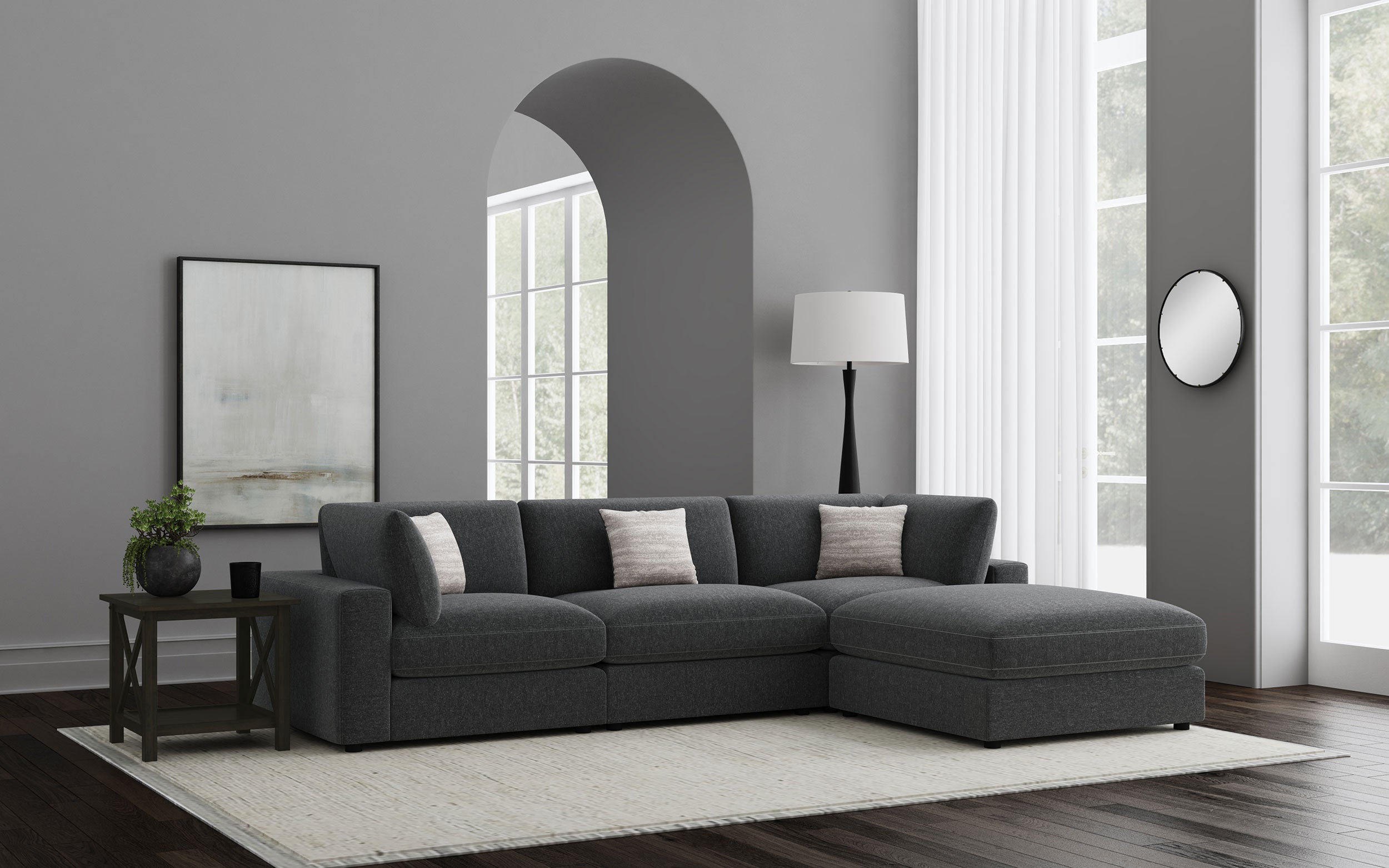 Serene Upholstered Modular Sectional Sofa - Charcoal (551324-SETB)