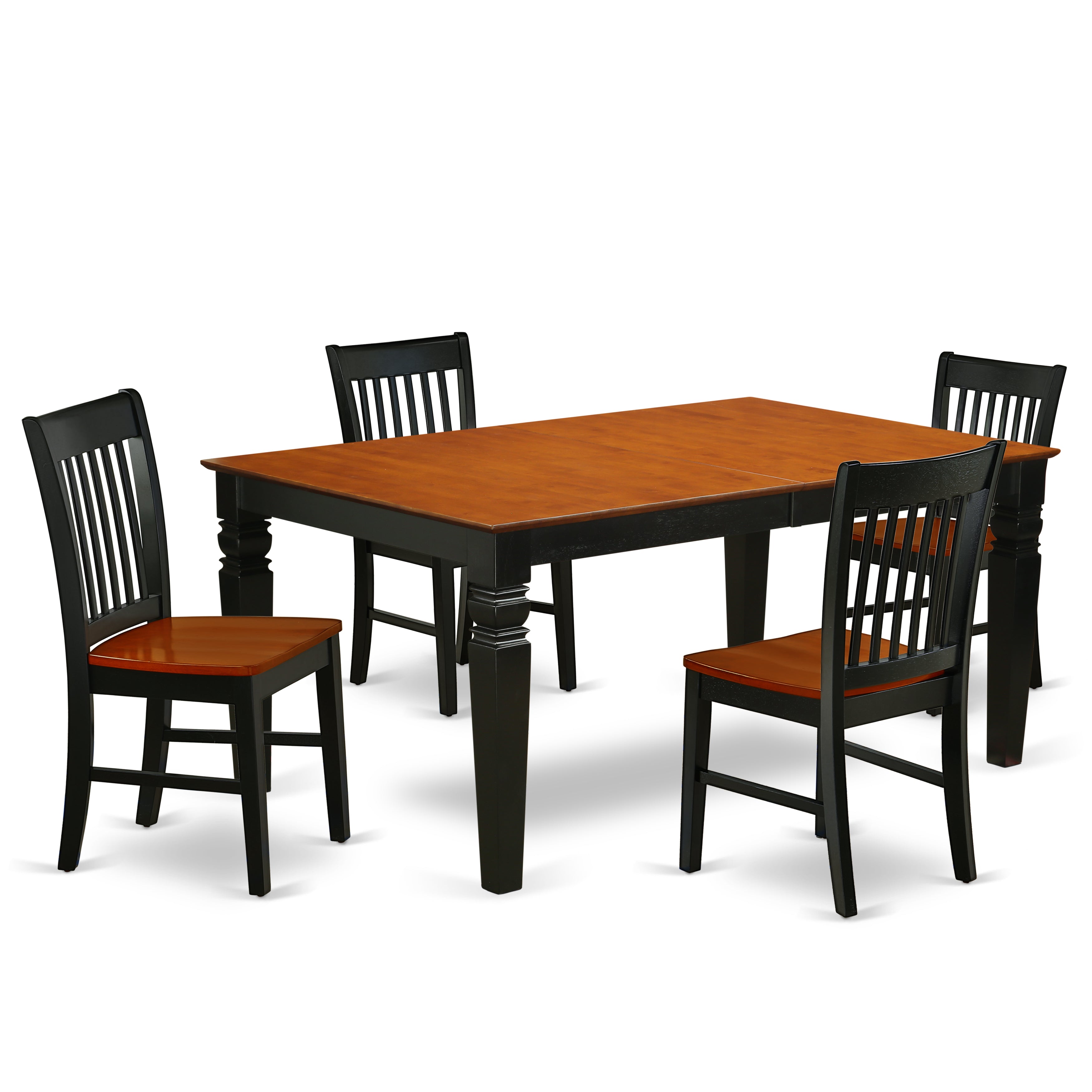 WENO5-BCH-W 5Pc Rectangular 42/60 Inch Dining Room Table With 18 In Leaf And Four Wood Seat Dining Chairs