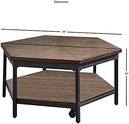 Ultimo Rustic Hexagon Lift-Top Cocktail Table With Casters
