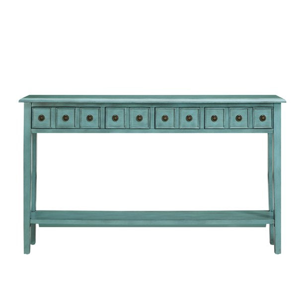 Powell Sadie Teal Long Accent Sofa Table Consiole With Drawers