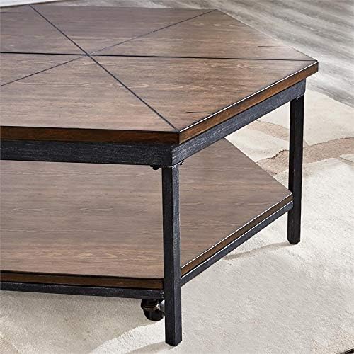 Ultimo Rustic Hexagon Lift-Top Cocktail Table With Casters