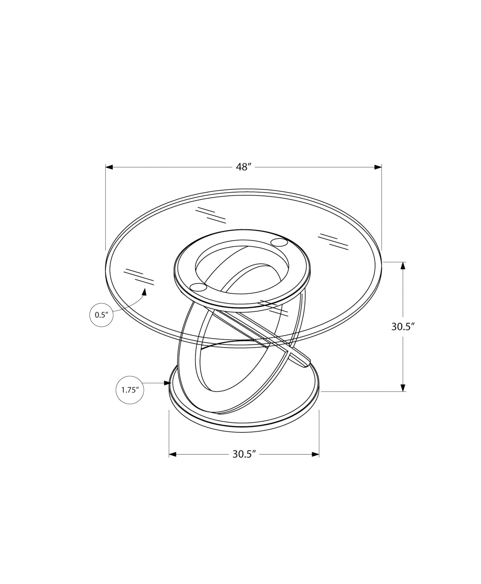 48" Glass Top Dining Table with Double Ring Geomatric Base in Espresso Finish