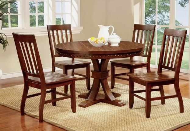 Castile Solid Wood Slatted Back Dining Chairs With Contoured Seat In Brown