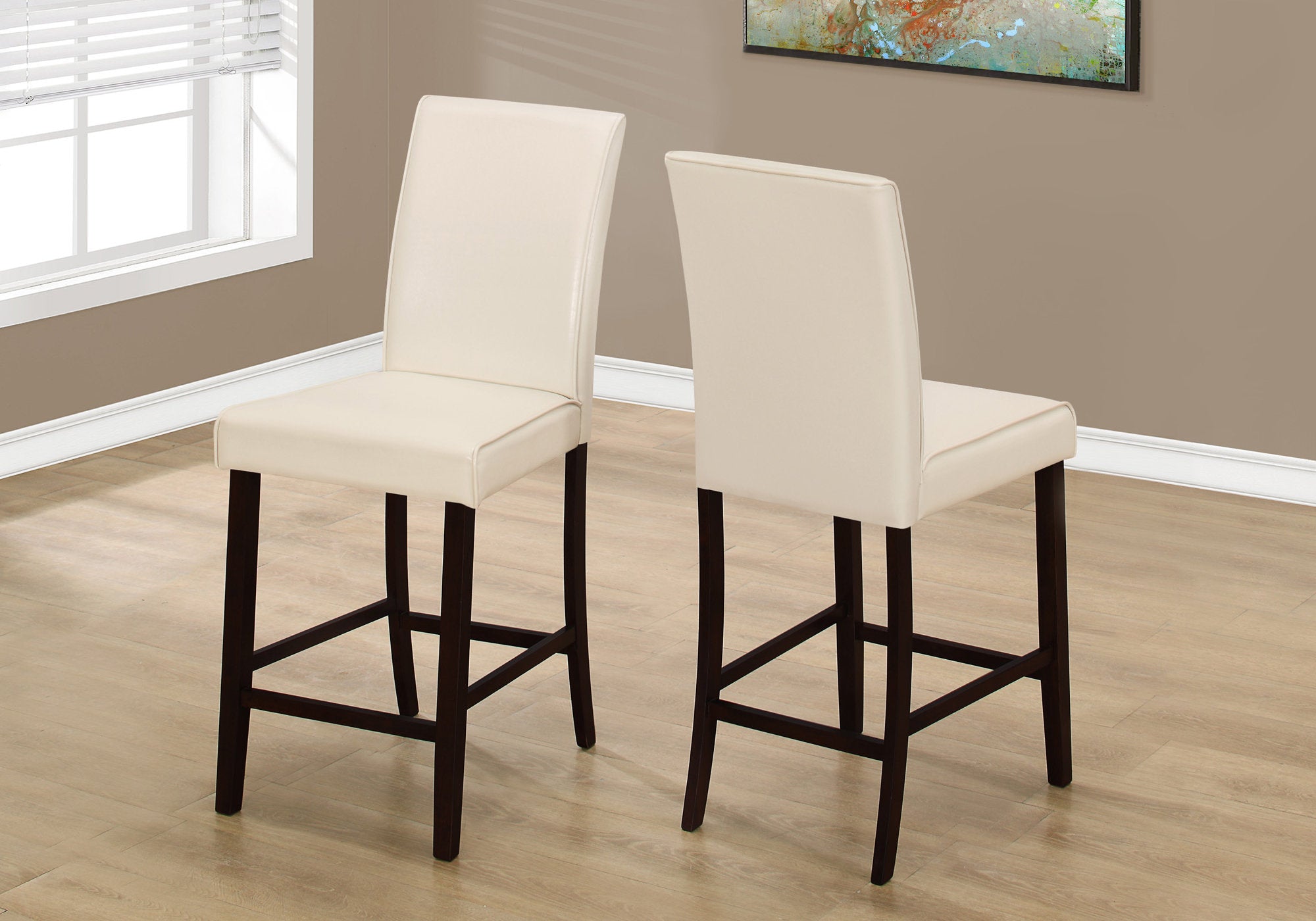Upholstered Counter height Dining Stools in Ivory Leatherette Set of 2